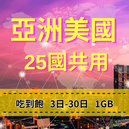 【eSIM】亞洲美國澳洲 25國共用 日流量吃到飽方案|每日高速用量達上限後降速無限使用,跨25國多國,熱門旅遊地上網,全境暢遊無阻