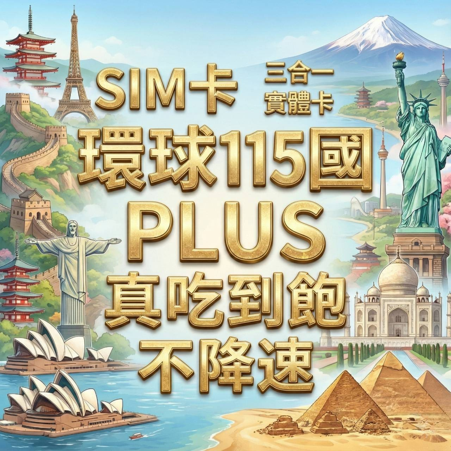 【實體卡】環球115國 跨國上網 無限流量吃到飽 115個目的地:阿爾巴尼亞/愛爾蘭/愛沙尼亞/奧地利等115國 4G/5G 免設定 即插即用 -J