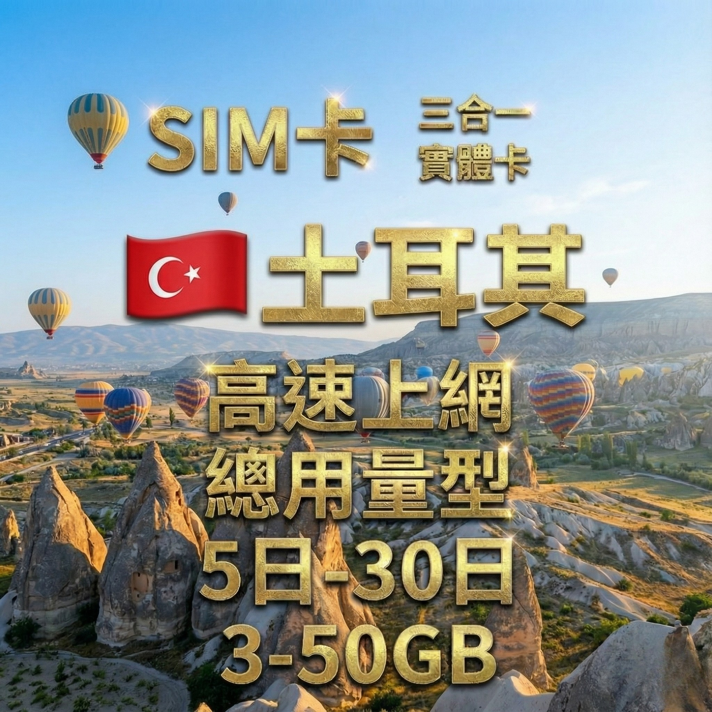 【實體卡】土耳其 總量型SIM卡 3-50GB 4G/5G -J