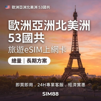 【eSIM】歐亞美53國上網卡｜高速總量型｜跨國暢遊｜不斷線