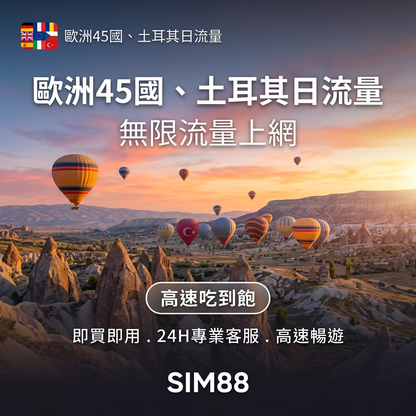 【eSIM】歐洲上網卡 45國+土耳其｜每日高速吃到飽｜Turk Telekom