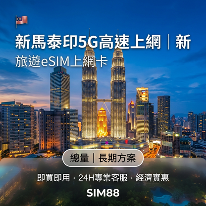【eSIM】東南亞4國上網卡｜5G高速總量型｜新馬泰印｜峇里島可用