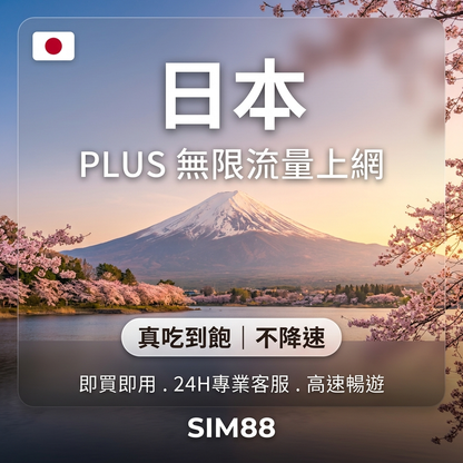 【eSIM】日本上網卡 PLUS｜真吃到飽不降速｜KDDI/Softbank原生線路
