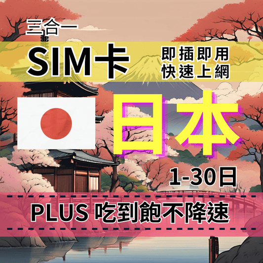 【實體卡】PLUS 日本無限流量上網SIM卡｜真吃到飽、不降速｜KDDI & SOFTBANK 雙電信自由切換-T