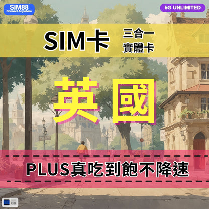 【實體卡】英國 無限流量吃到飽 4G/5G 免設定 即插即用 -J
