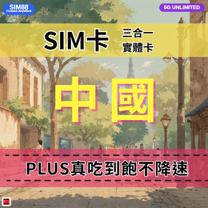 【實體卡】中國 無限流量吃到飽 4G/5G 免設定 即插即用 -J