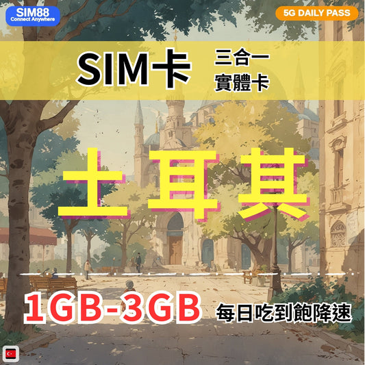 【實體卡】土耳其 上網卡 每日1-3GB 4G/5G高速 -J