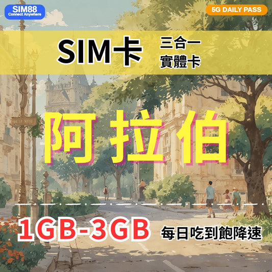 【實體卡】沙烏地阿拉伯 上網卡 每日1-3GB 4G/5G高速 -J