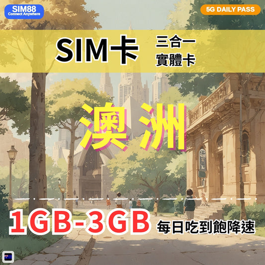 【實體卡】澳洲 上網卡 每日1-3GB 4G/5G高速 -J