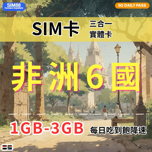 【實體卡】非洲6國 跨國上網 每日1-3GB 阿爾及利亞/突尼西亞/埃及等6國 4G/5G高速 -J