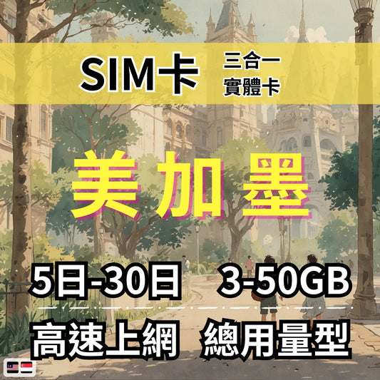 【實體卡】北美3國 跨國上網 總量型SIM卡 3-50GB 美國/加拿大/墨西哥 4G/5G -J