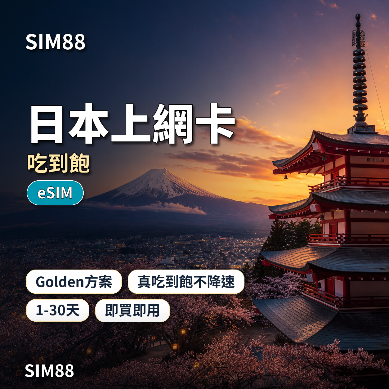 SIM88 日本上網卡 Golden 吃到飽 eSIM
