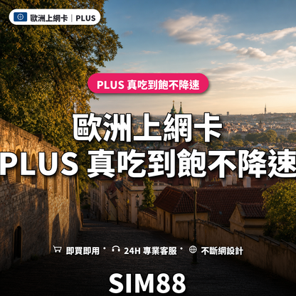 歐洲eSIM上網卡｜PLUS 真吃到飽不降速｜SIM88