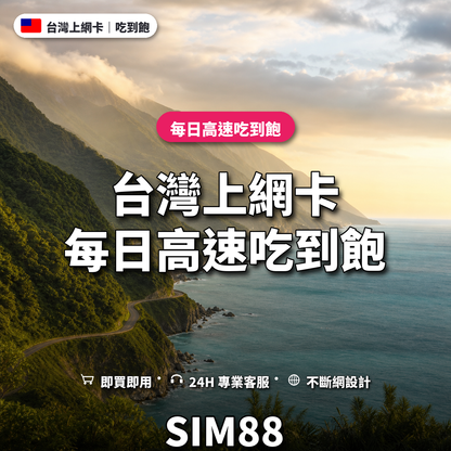 台灣eSIM上網卡｜每日高速吃到飽｜SIM88