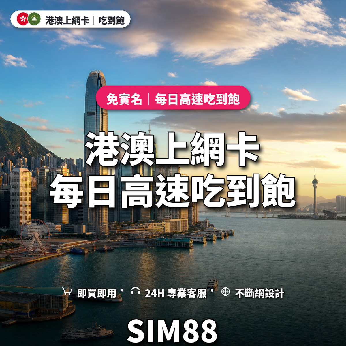 港澳eSIM上網卡｜每日高速吃到飽｜SIM88