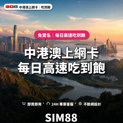 中港澳eSIM上網卡｜每日高速吃到飽｜SIM88