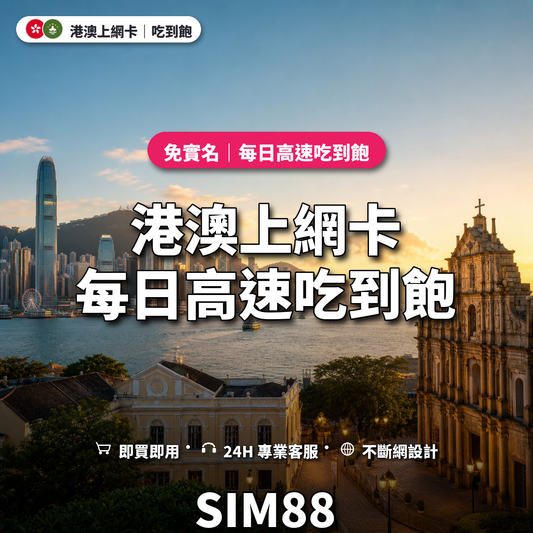 港澳eSIM上網卡｜每日高速吃到飽｜SIM88
