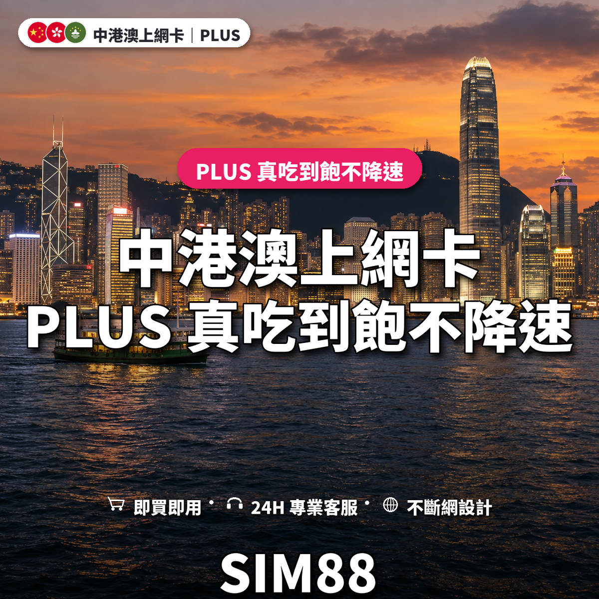 中港澳實體卡上網卡｜PLUS 真吃到飽不降速｜SIM88