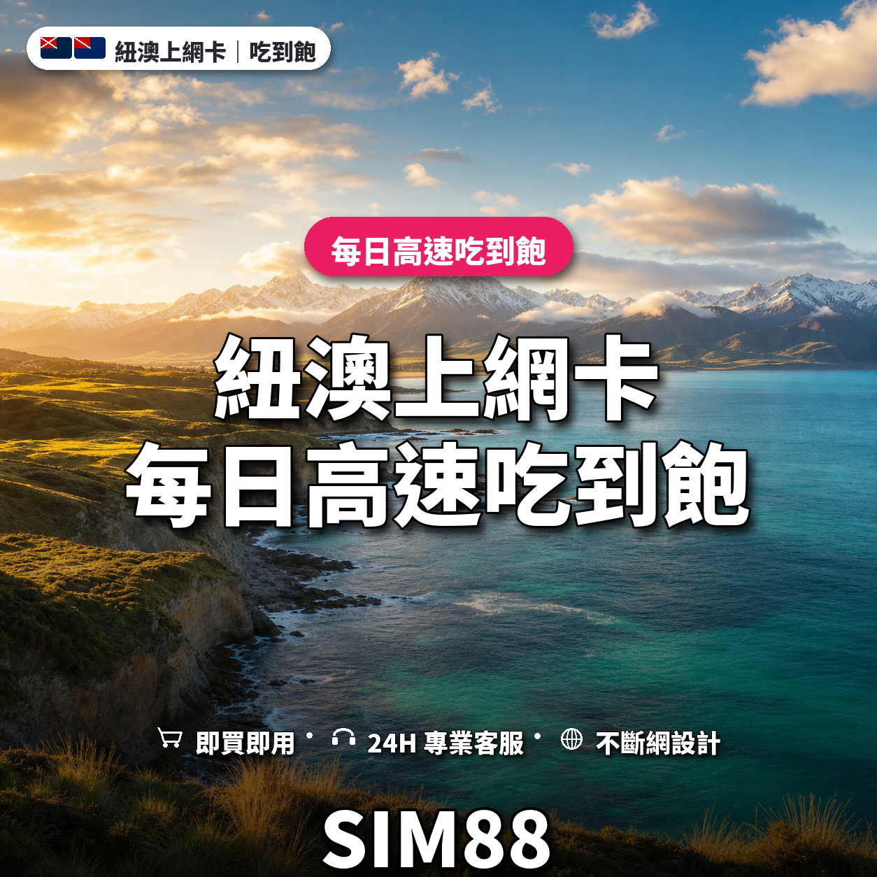 紐澳eSIM上網卡｜每日高速吃到飽｜SIM88