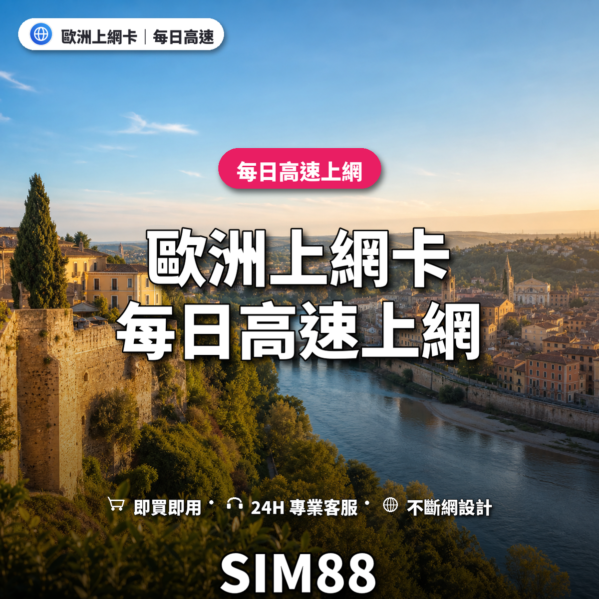 歐洲eSIM上網卡｜每日高速上網｜SIM88