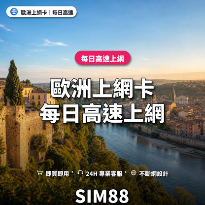 歐洲eSIM上網卡｜每日高速上網｜SIM88