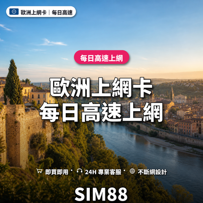 歐洲eSIM上網卡｜每日高速上網｜SIM88