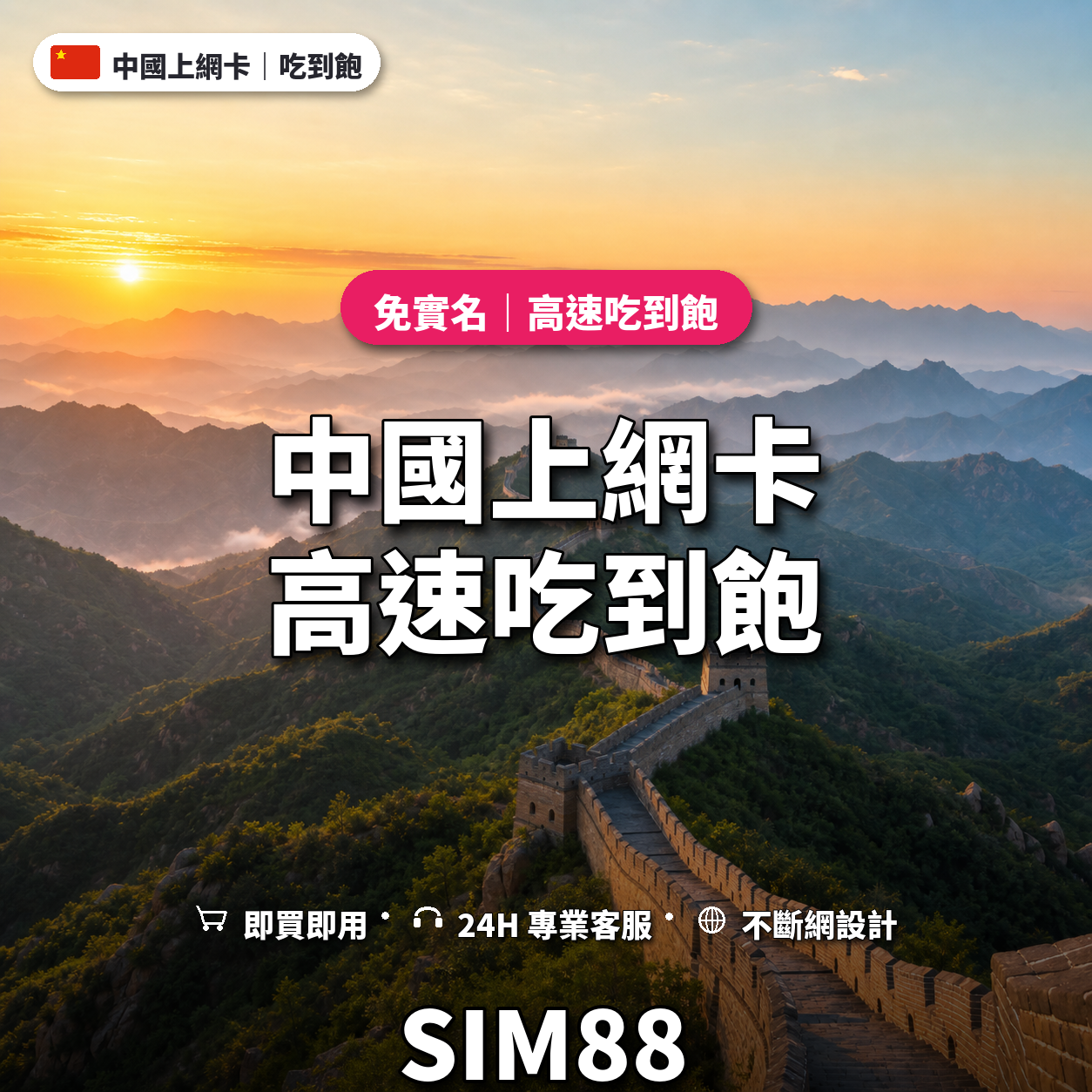 中國eSIM上網卡｜高速吃到飽｜SIM88