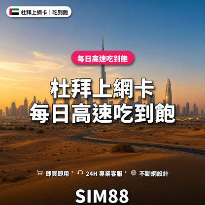 杜拜eSIM上網卡｜每日高速吃到飽｜SIM88