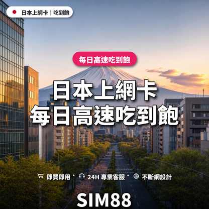 日本eSIM上網卡｜每日高速吃到飽｜SIM88
