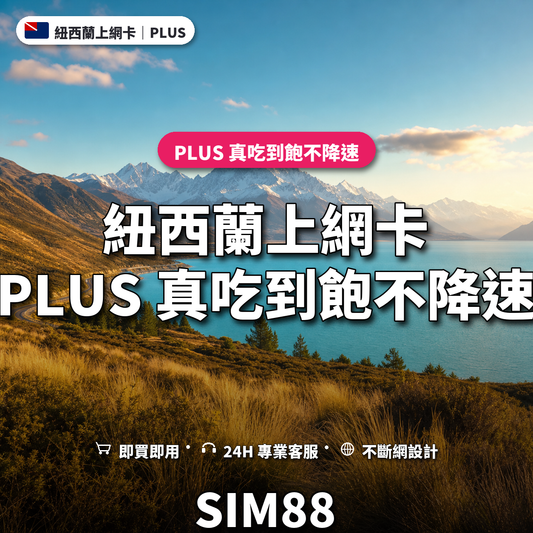 紐西蘭eSIM上網卡｜PLUS 真吃到飽不降速｜SIM88