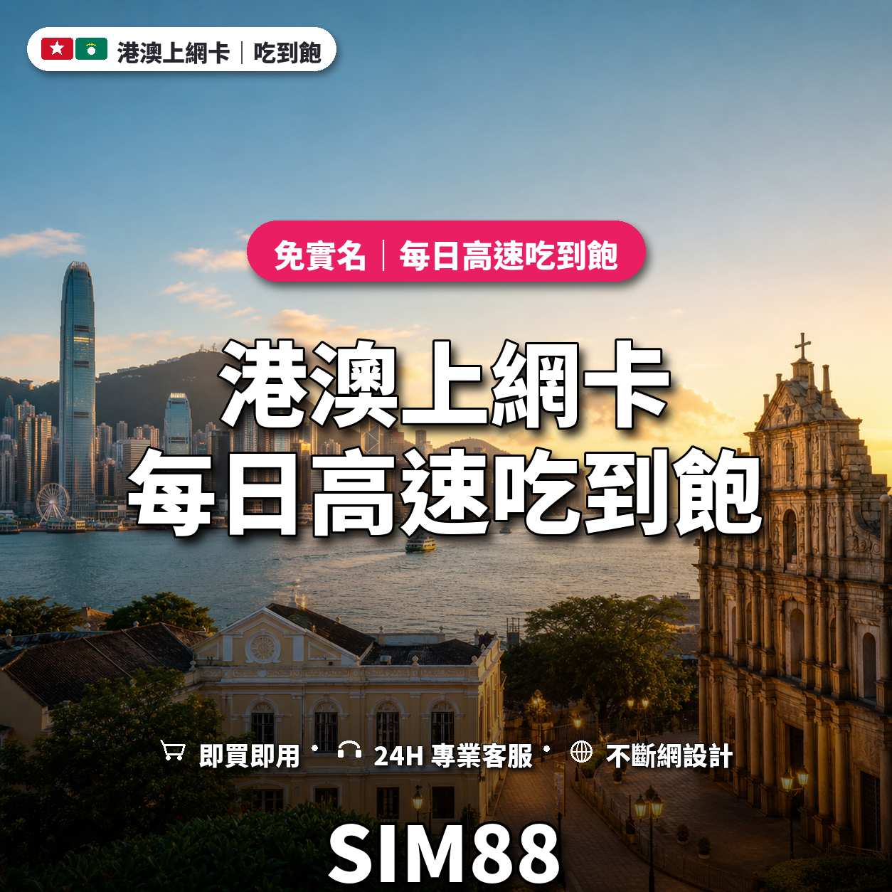 港澳eSIM上網卡｜每日高速吃到飽｜SIM88