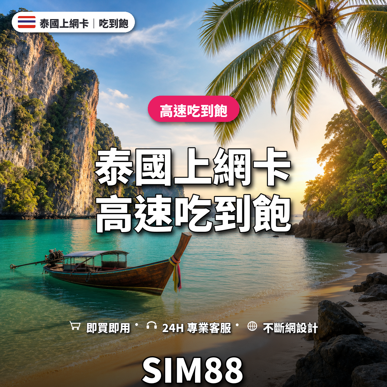 泰國eSIM上網卡｜高速吃到飽｜SIM88
