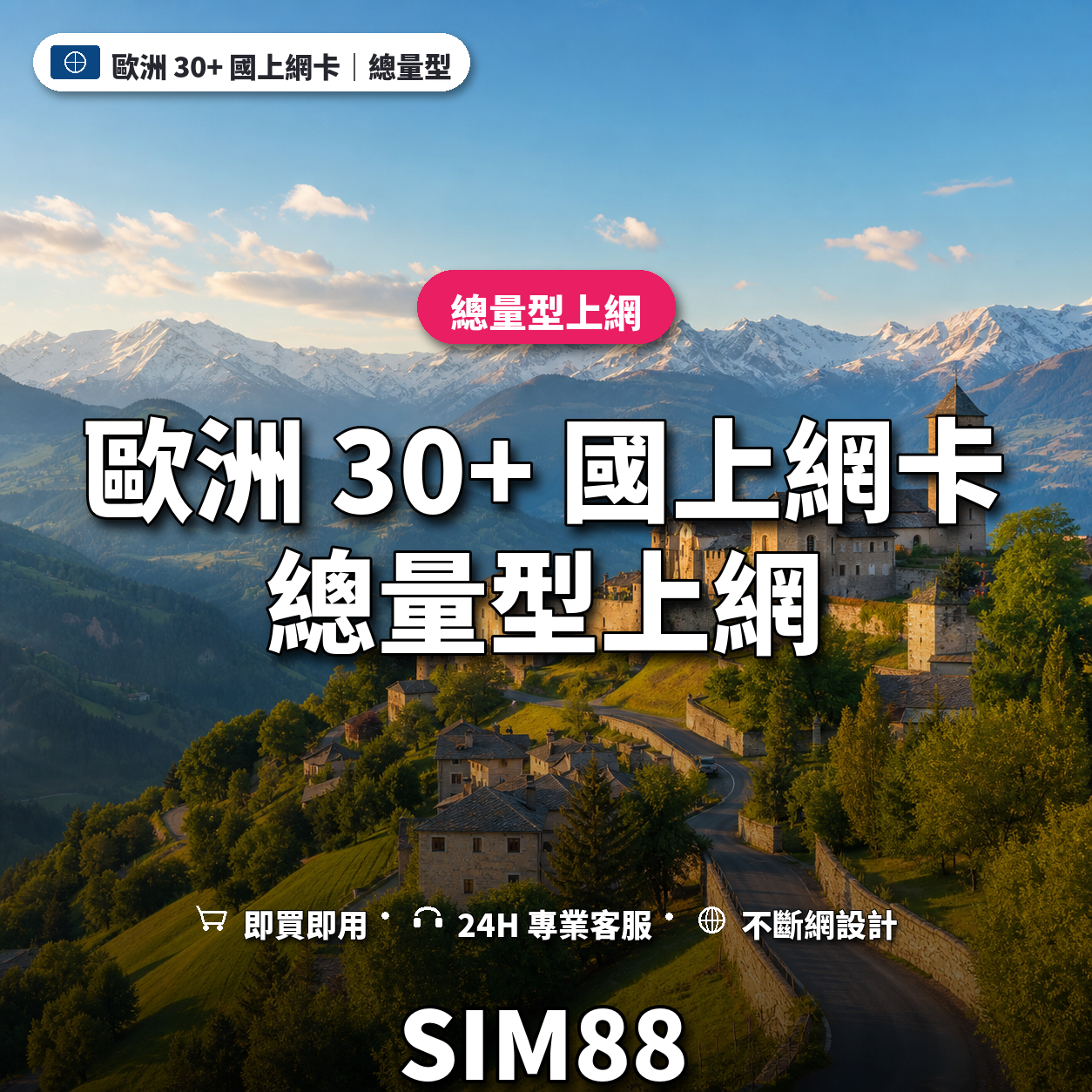 歐洲 30+ 國eSIM上網卡｜總量型上網｜SIM88