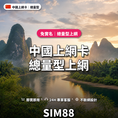 中國eSIM上網卡｜總量型上網｜SIM88