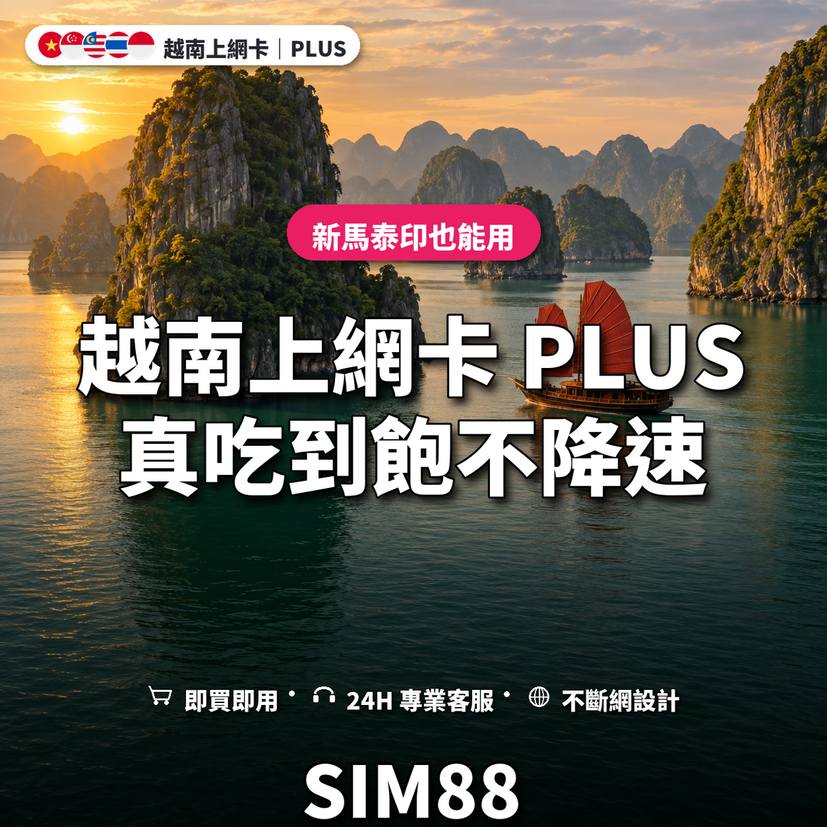 越南eSIM上網卡｜PLUS 真吃到飽不降速｜SIM88