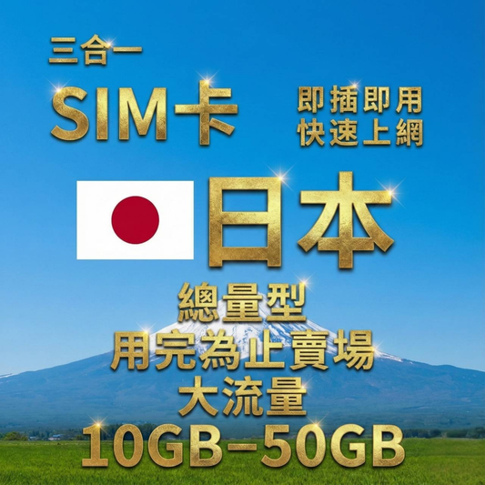 【實體卡】日本上網SIM卡｜10-50GB總用量方案｜降速128Kbps續無限｜KDDI & SOFTBANK自由切換-J