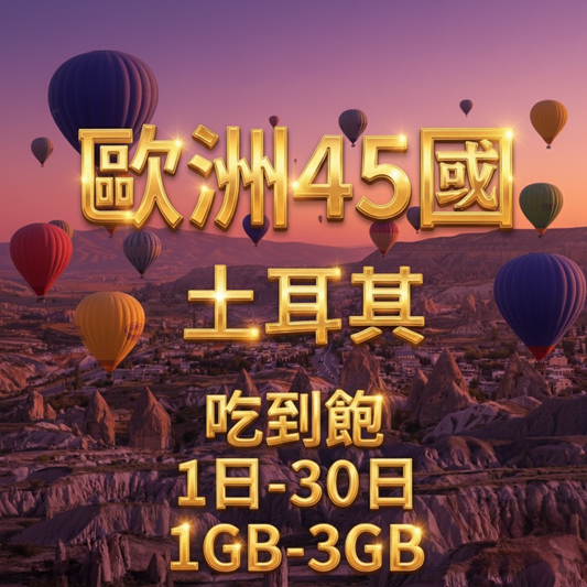 【eSIM】歐洲45國、土耳其日流量吃到飽方案｜Turk Telekom電信｜每日高速用量達上限後降速無限使用，土耳其暢遊上網