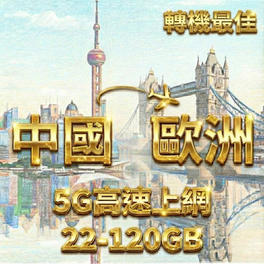 【eSIM】中國歐洲36國上網方案 轉機最佳選擇 高速流量上網 免費國際電話 歐洲跨國首選