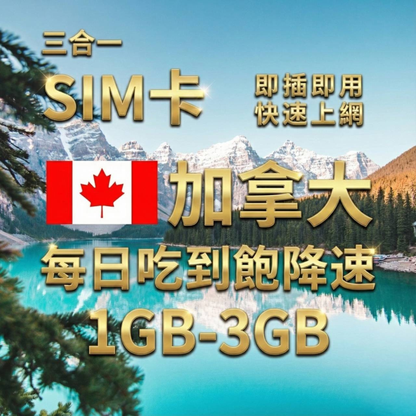 【實體卡】加拿大上網SIM卡｜每日高速流量｜降速128Kbps續無限｜Telus、Bell、SaskTel多電信-J