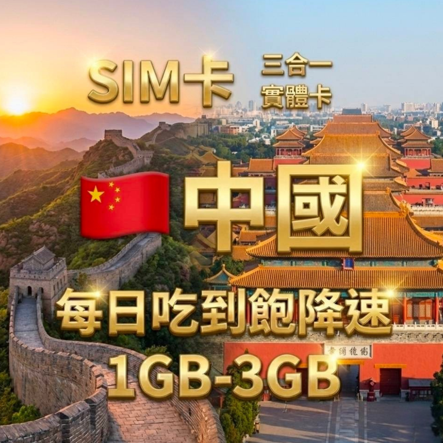 【實體卡】中國 上網卡 每日1-3GB 4G/5G高速 -J