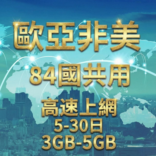 【eSIM】歐洲亞洲非洲美洲 84國共用 高流量上網｜總量前高速無限、超量後降速不斷線，全球跨境暢遊上網