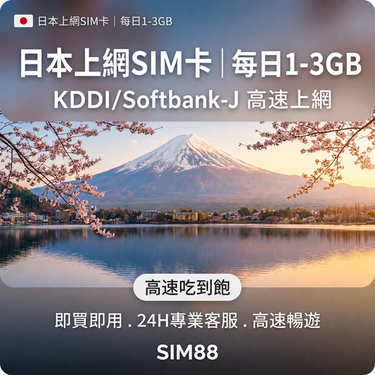 【實體卡】日本上網卡｜每日1-3GB高速｜KDDI/Softbank-J