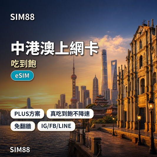 SIM88 中港澳上網卡 PLUS 吃到飽 eSIM