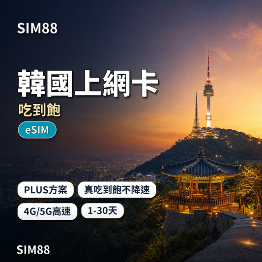 SIM88 韓國上網卡 PLUS 吃到飽 eSIM