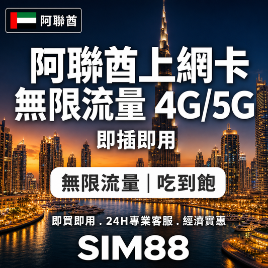 【實體卡】阿聯酋（阿拉伯聯合酋長國） 無限流量吃到飽 4G/5G 免設定 即插即用 -J
