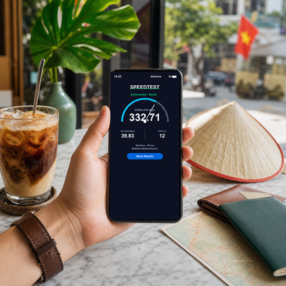 【eSIM】越南上網卡｜5G高速總量型不降速｜Mobifone電信｜實測網速 SIM88-UGC-POS2